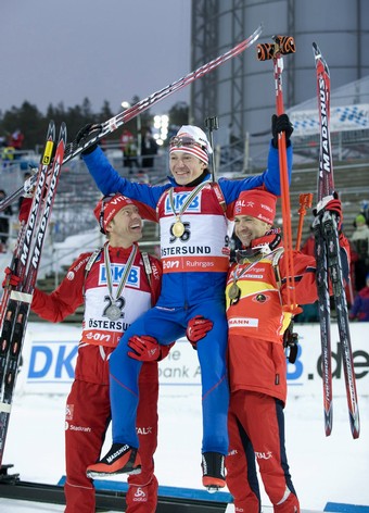 Уле-Айнар Бьорндален BJOERNDALEN Ole Einar Халвард Ханеволд HANEVOLD Halvard Максим Чудов TCHOUDOV Maxim 