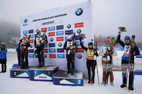   MAKARAINEN Kaisa   ECKHOFF Tiril   WIERER Dorothea    OLSBU ROEISELAND Marte   OEBERG Hanna  - HERRMANN-WICK Denise 